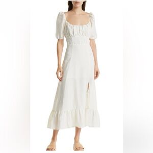 House of Harlow 1960 White Gown with Ruffled Hem and Puff Sleeves